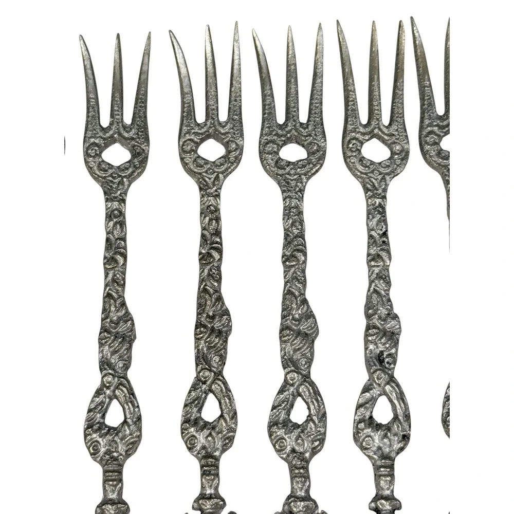 Vintage Italian Pewter Flatware‎ Set 12 Demitasse Ornate Baroque Gothic Italy